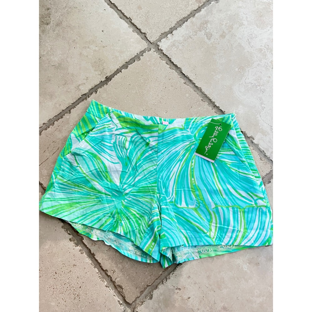 NWT Lilly Pulitzer 00 Jeannie Short Green Sheen Fronds Place Tropical Palm Print